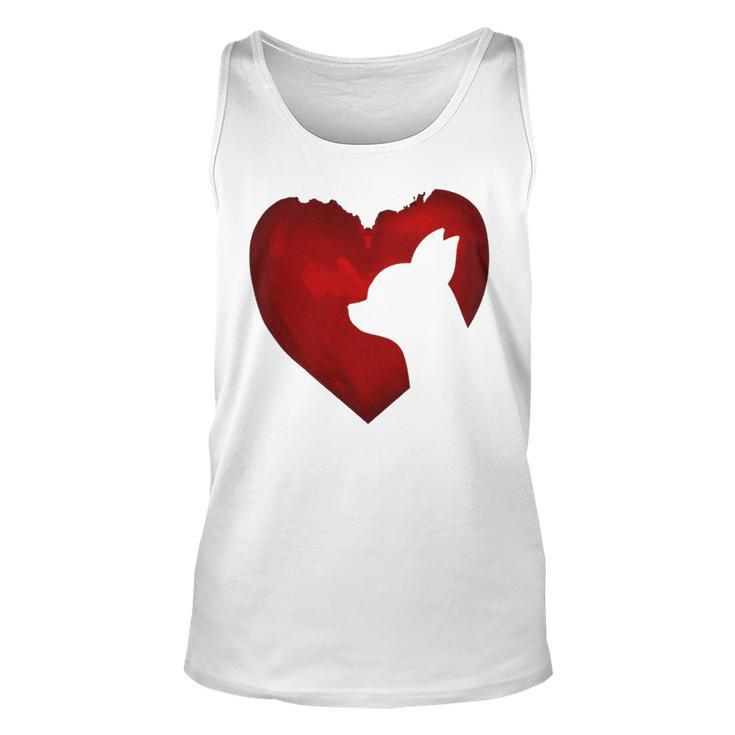 Chihuahua Shape With Red Heart Painting For Valentine Day Unisex Tank Top