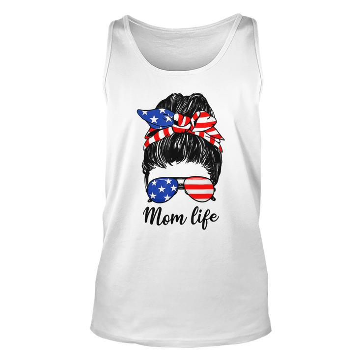 Funny American Flag 4Th Of July Mom Life Messy Bun Mors Day T-Shirt Unisex Tank Top