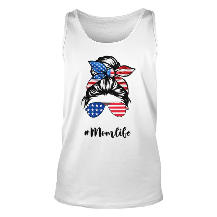 Funny Mom Life Messy Bun America Flag Mors Day 4Th Of July T-Shirt Unisex Tank Top