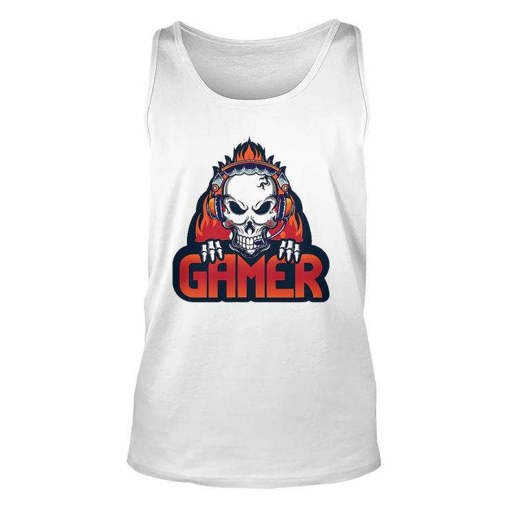 Gaming Headset Design With Skull Unisex Tank Top