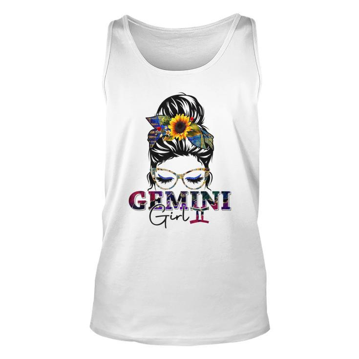 Gemini Girl Birthday Messy Bun Hair Sunflower  Unisex Tank Top