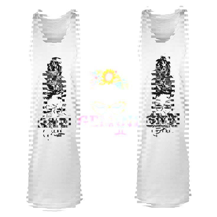 Gemini Girl Birthday Messy Bun Hair Sunflower  Unisex Tank Top