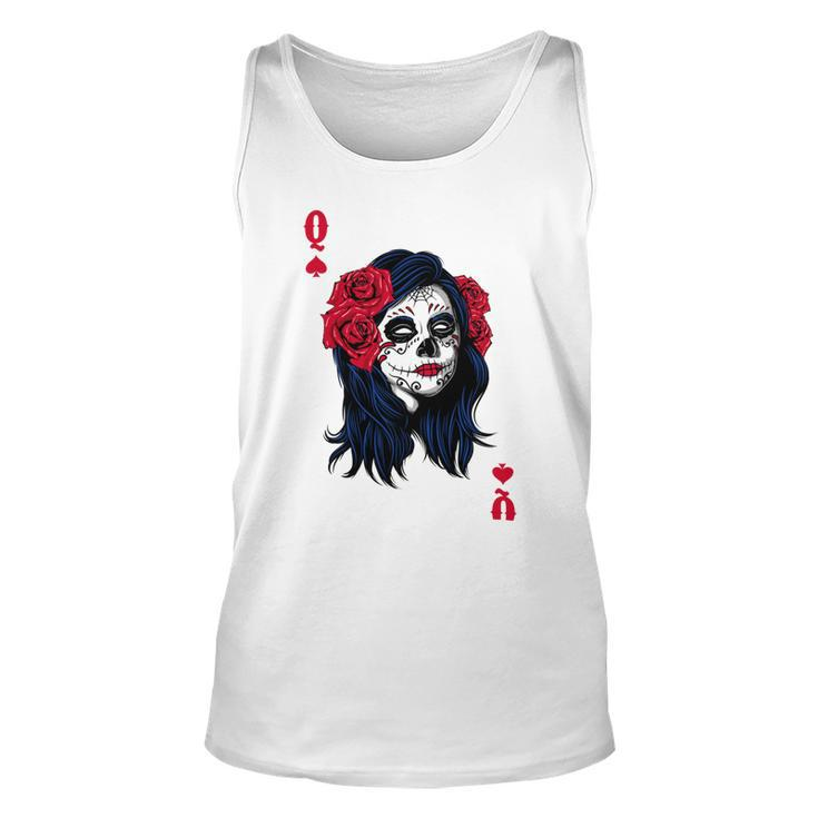 Halloween Sugar Skull With Red Floral Halloween Gift By Mesa Cute Unisex Tank Top