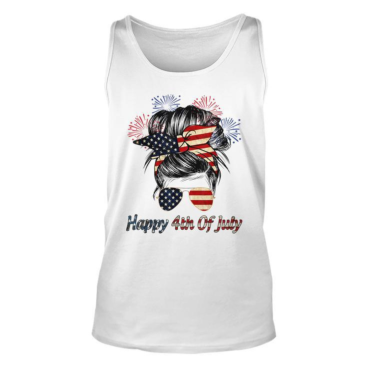 Happy 4Th Of July Messy Bun American Flag Firework  Unisex Tank Top