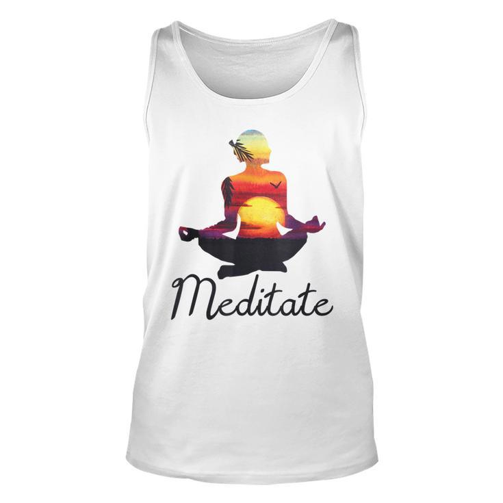 I Meditate T  Yoga Pose Tropical Sunrise Meditation V2 Unisex Tank Top