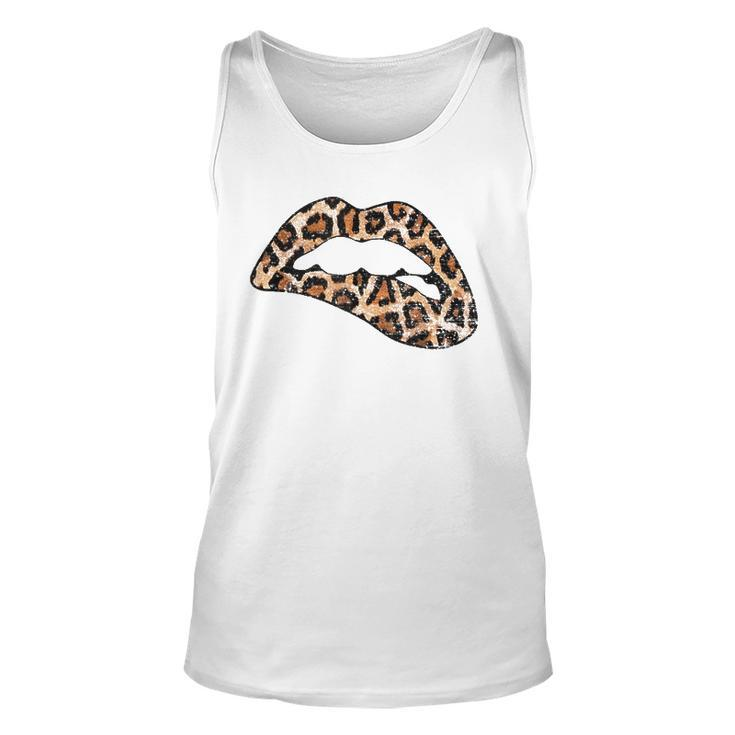 Leopard Print Lips Biting Lip Trendy Lips Animal Print  Unisex Tank Top