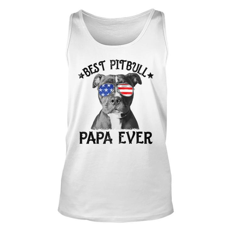 Mens Best Pitbull Papa Ever Dog Dad American Flag 4Th Of July  Unisex Tank Top