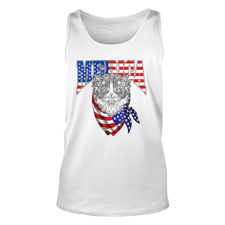 Womens Merica Cat Happy 4Th Of July American Flag Great V-Neck Tank Top