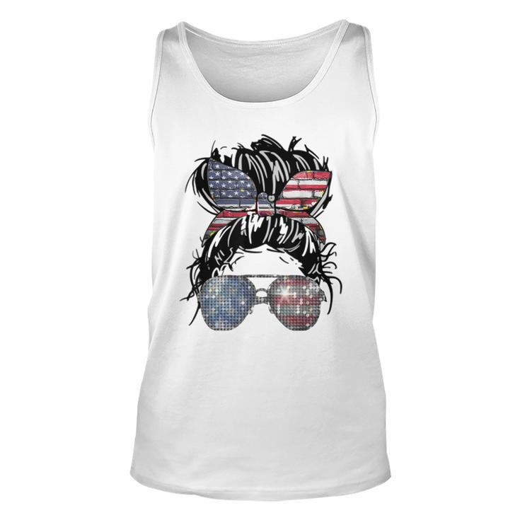 Messy Bun American Flag Glasses 4Th Of July Patriotic  Unisex Tank Top