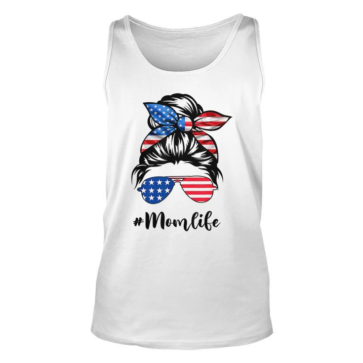 Mom Life Messy Bun America Flag Mothers Day 4Th Of July T-Shirt Unisex Tank Top