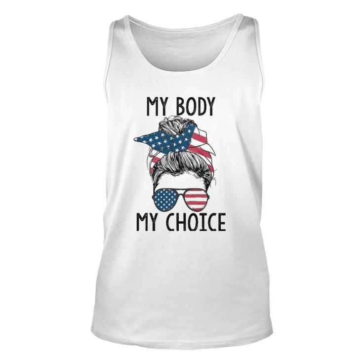 My Body My Choice Pro Choice Messy Bun Us Flag Feminist Unisex Tank Top
