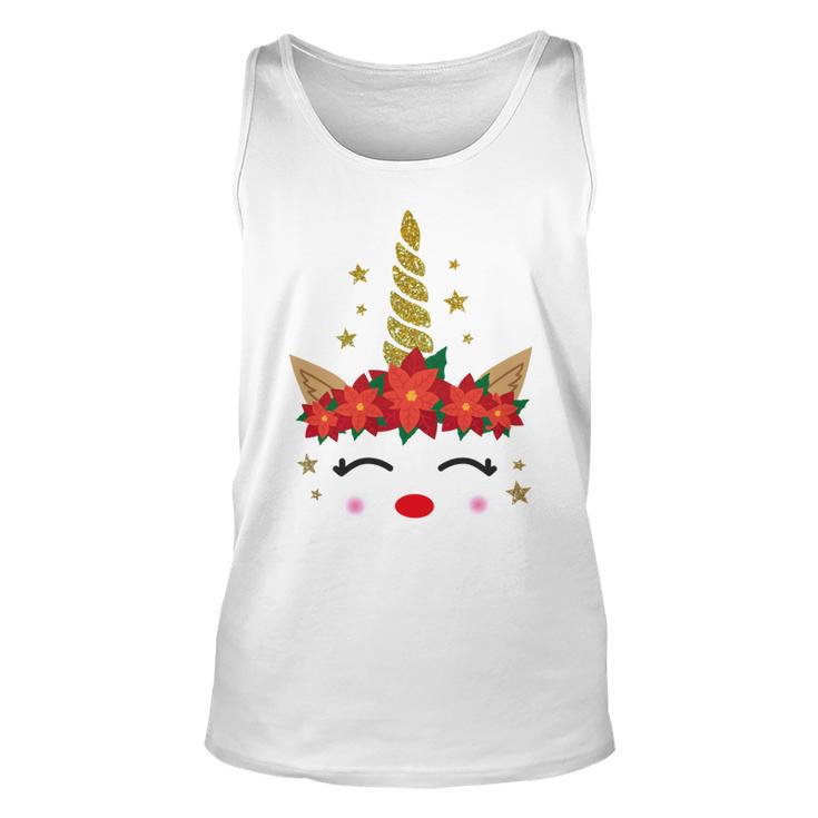 New Christmas Unicorn Face Santicorn Poinsettia Crown Cute Unisex Tank Top