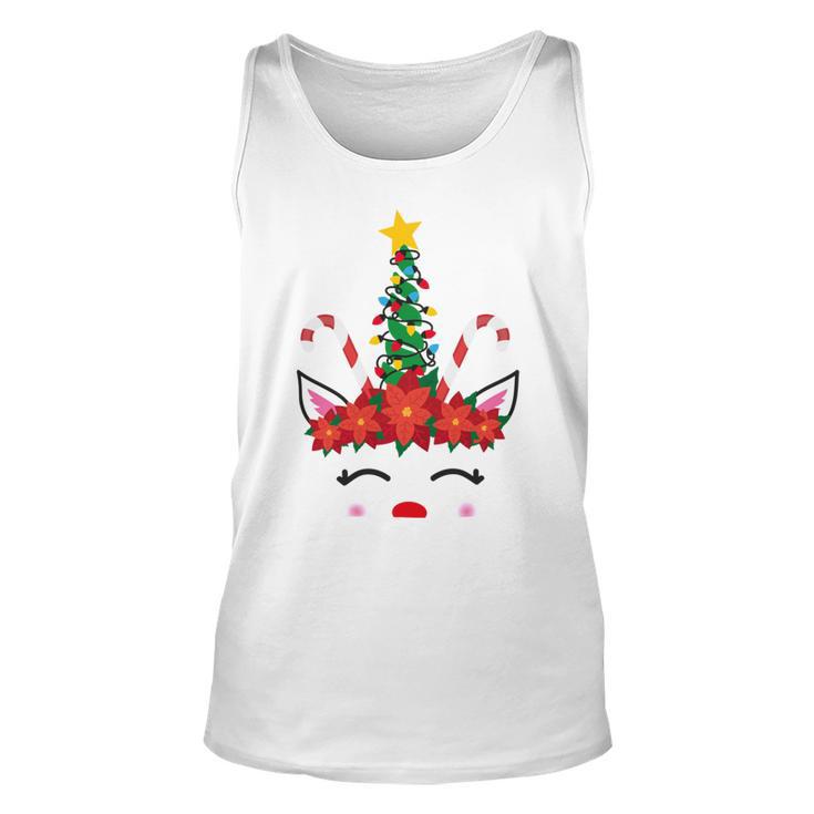 New Christmas Unicorn Face Santicorn Poinsettia Crown Cute   V2 Unisex Tank Top