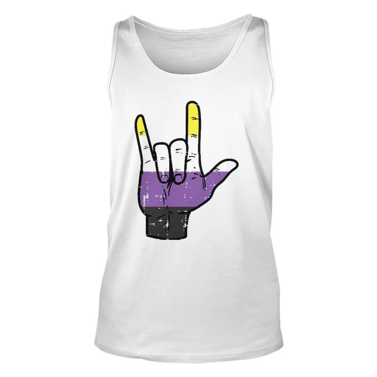 Nonbinary I Love You Hand Sign Language Enby Nb Pride Flag Unisex Tank Top