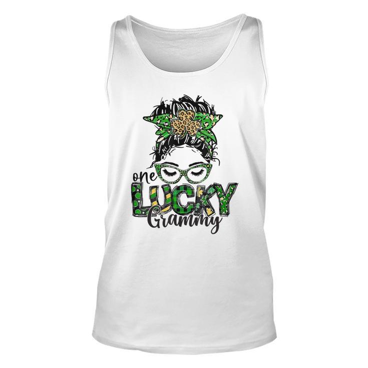 One Lucky Grammy St Patricks Day Messy Bun Leopard Unisex Tank Top