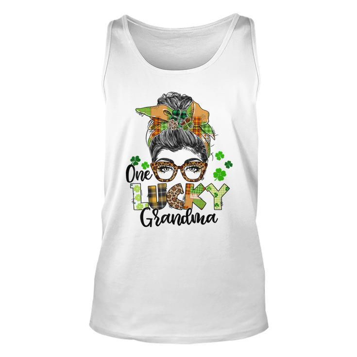 One Lucky Grandma Shamrock Plaid Leopard St Patricks Day Unisex Tank Top