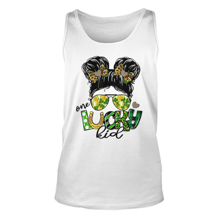 One Lucky Kid Messy Bun Shamrock St Patricks Day Unisex Tank Top