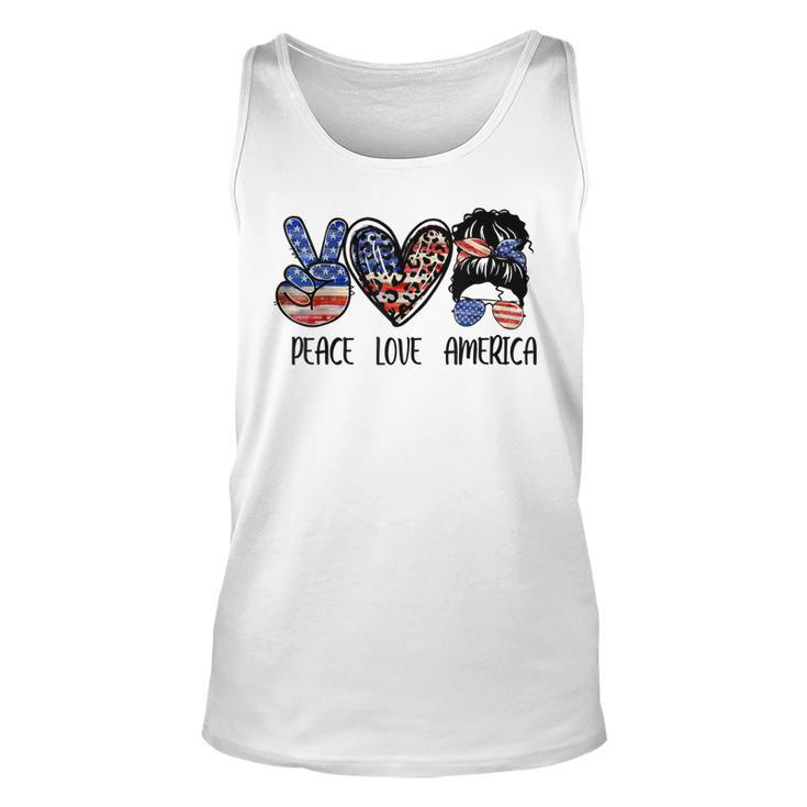 Peace Love America Messy Bun American Flag Funny 4Th Of July  Unisex Tank Top