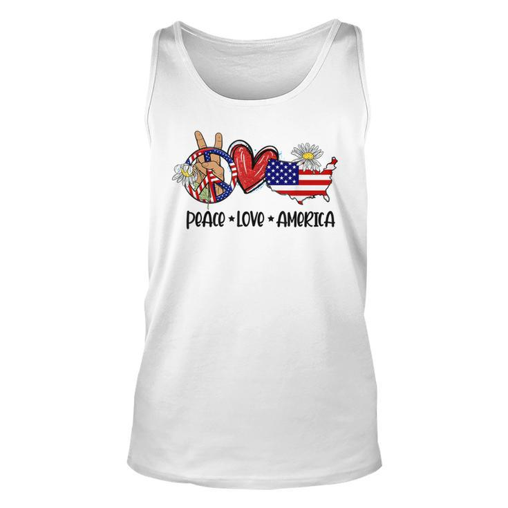 Peace Love America Usa Map Daisy Patriotic 4Th Of July  Unisex Tank Top