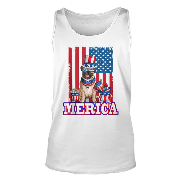 Pug Dad Mom 4Th Of July American Flag Merica Dog  Unisex Tank Top