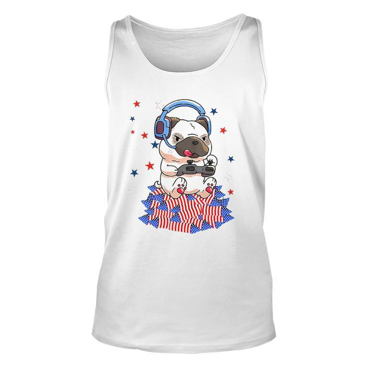 Pug Game Puppy Controller 4Th Of July Boys Kids Video Gamer Unisex Tank Top