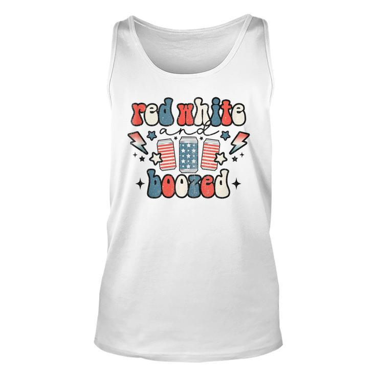 Red White & Booze Summer Funny Drinking 4Th Of July Usa Flag  Unisex Tank Top