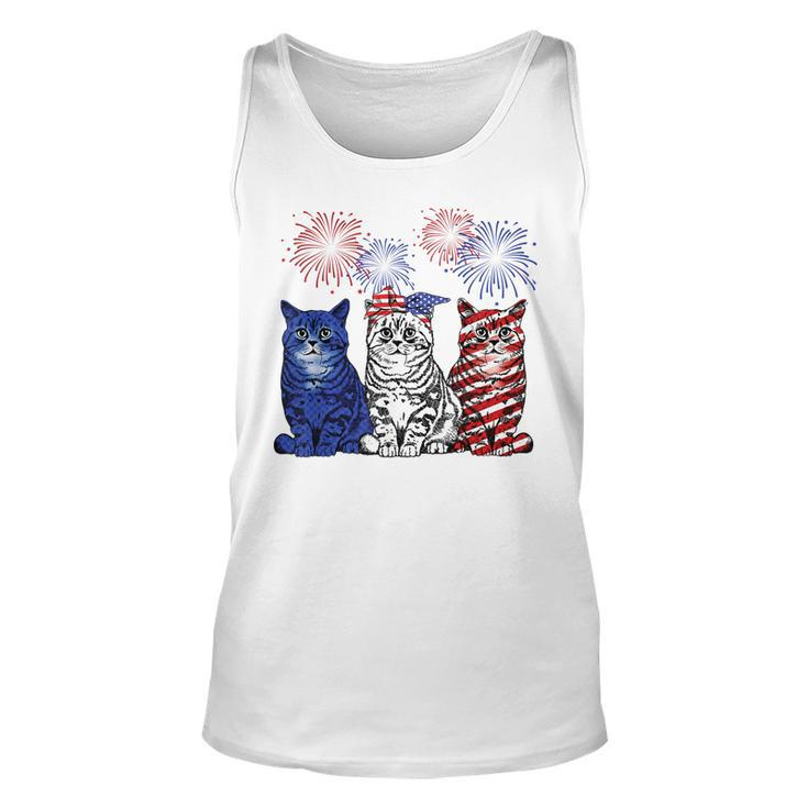 Red White Blue Cats Usa Flag Fireworks 4Th Of July Patriotic  Unisex Tank Top