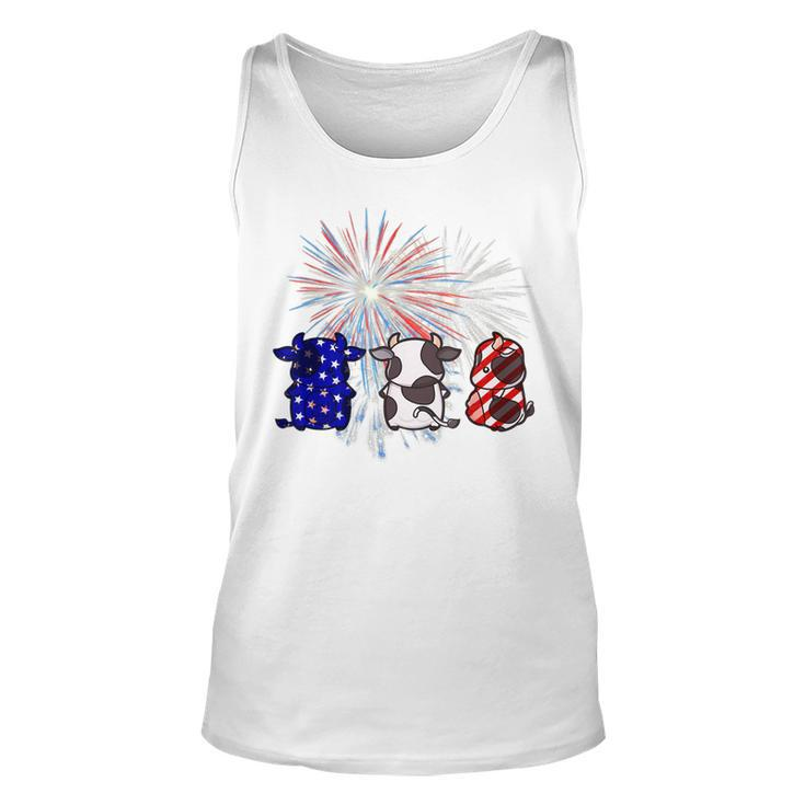 Red White Blue Cow Fireworks Patriotic 4Th Of July  Unisex Tank Top