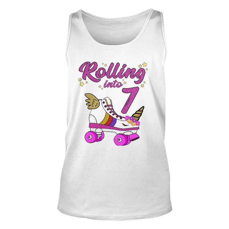Rolling Into 7Th Birthday  Unicorn Roller Skate Party Unisex Tank Top