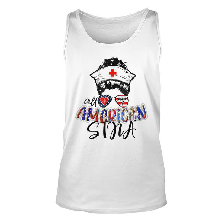 Stna All American Nurse Messy Buns Hair 4Th Of July Day Usa  Unisex Tank Top