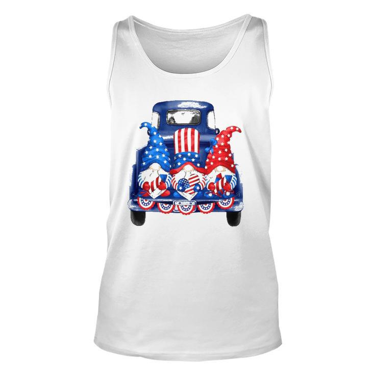 Usa Patriotic Gnomes With American Flag Hats Riding Truck Unisex Tank Top
