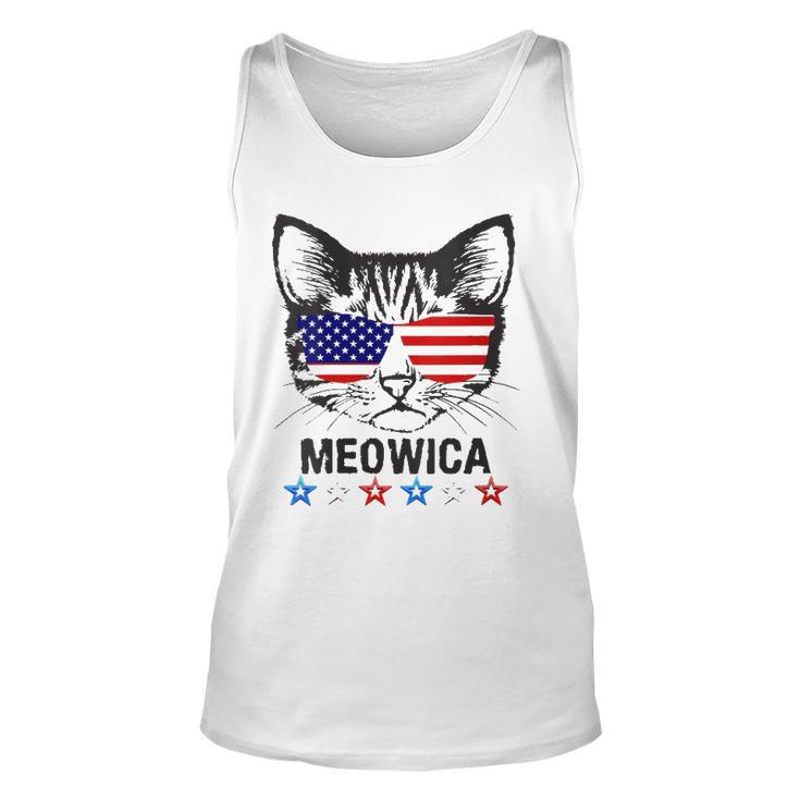 Womens 4Th Of July American Flag Cat Meowica  V-Neck Unisex Tank Top