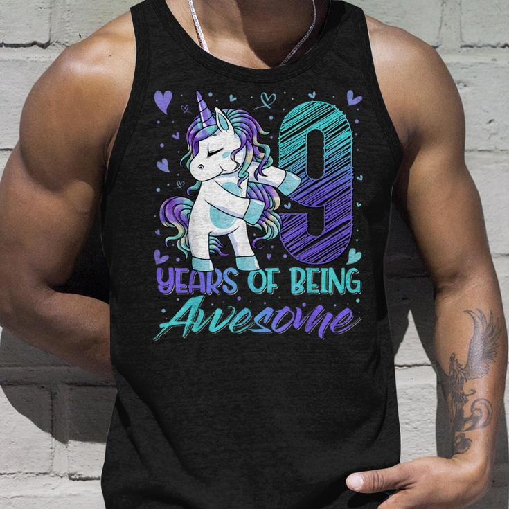 9Th Birthday 9 Year Old Girl Flossing Unicorn Party Unisex Tank Top Gifts for Him