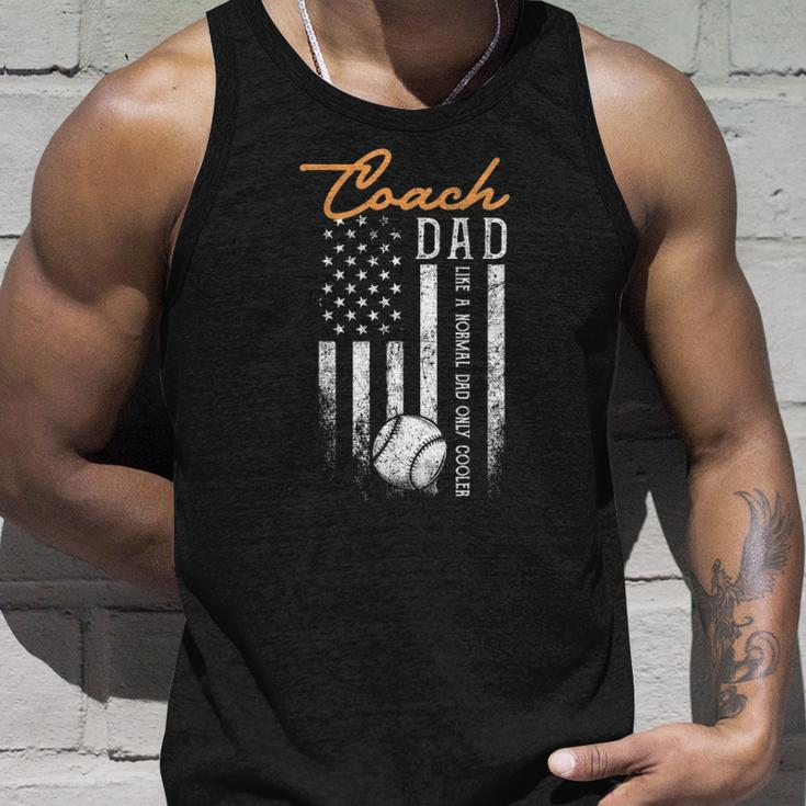 Mens Baseball Coach Dad Like A Normal Dad Only Cooler Usa Flag Tank Top Gifts for Him