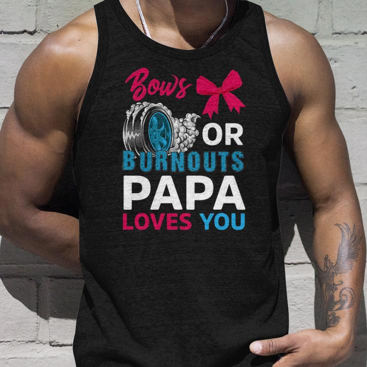 Burnouts Or Bows Papa Loves You Gender Reveal Party Baby Unisex Tank Top Gifts for Him