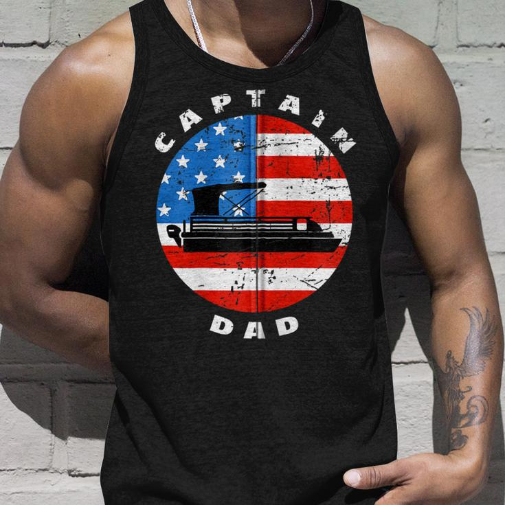 Captain Dad Pontoon Boat Retro Us Flag 4Th Of July Boating Zip Unisex Tank Top Gifts for Him