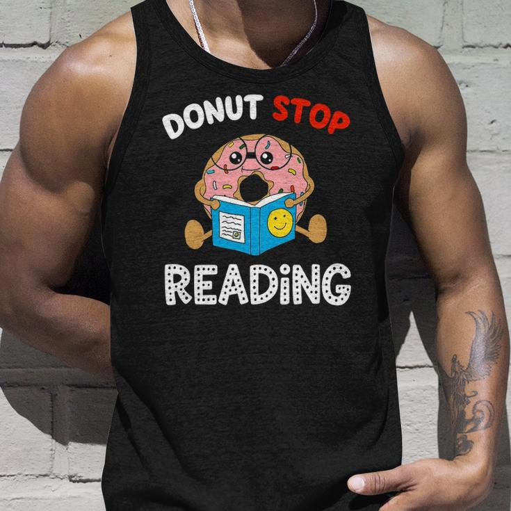 Donut Stop Reading Meme Book Reader Pun Funny Bookworm Unisex Tank Top Gifts for Him