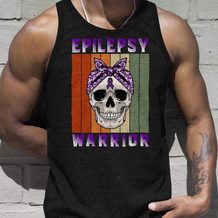 Epilepsy Warrior Skull Women Vintage Purple Ribbon Epilepsy Epilepsy Awareness Unisex Tank Top Gifts for Him