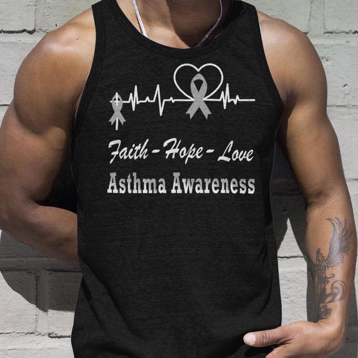 Faith Hope Love Asthma Awareness Heartbeat Christian Cross Grey Ribbon Asthma Asthma Awareness Unisex Tank Top Gifts for Him