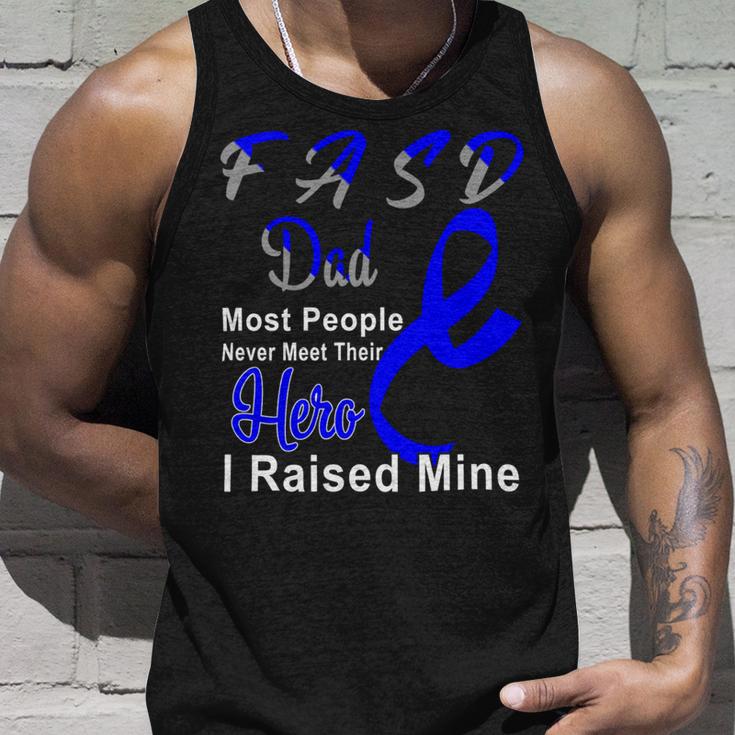 Fasd Dad Most People Never Meet Their Hero I Raised Mine Blue And Grey Ribbon Fetal Alcohol Spectrum Disorder Fetal Alcohol Spectrum Disorder Awareness Unisex Tank Top Gifts for Him