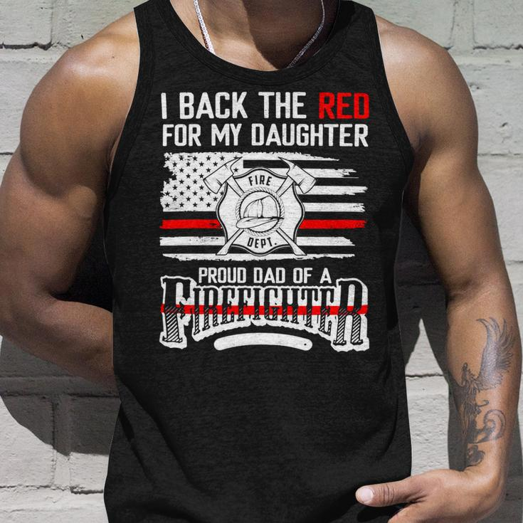 Father Grandpa I Back The Red For My Daughter Proud Firefighter Dad 186 Family Dad Unisex Tank Top Gifts for Him