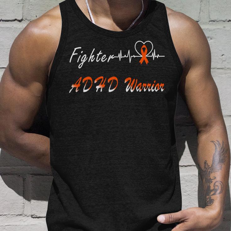 Fighter Adhd Warrior Heartbeat Orange Ribbon Attention Deficit Hyperactivity Disorder Adhd Awareness Unisex Tank Top Gifts for Him