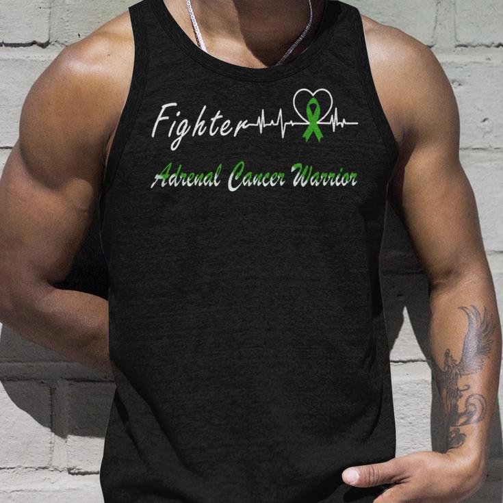 Fighter Adrenal Cancer Warrior Heartbeat Green Ribbon Adrenal Cancer Adrenal Cancer Awareness Unisex Tank Top Gifts for Him