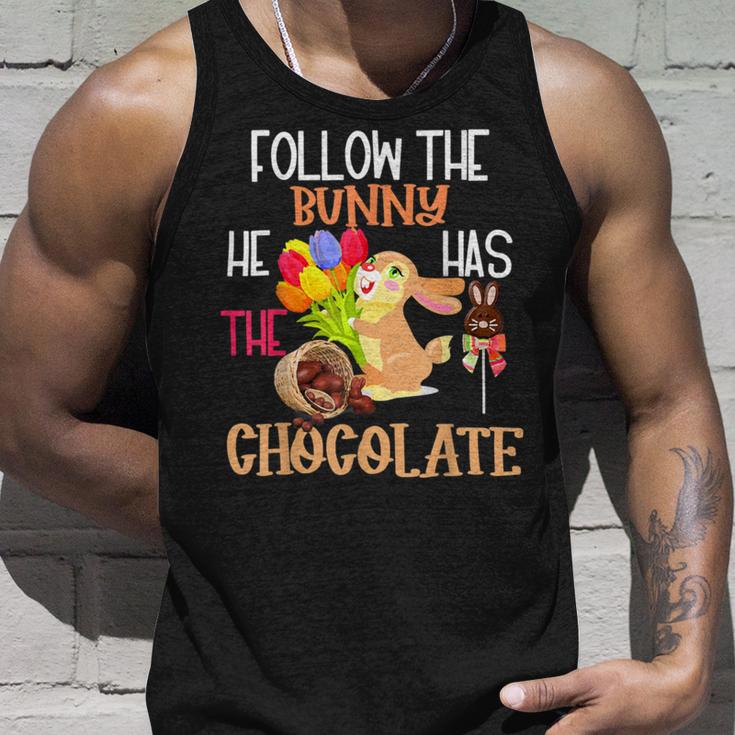 Follow The Bunny He Has Chocolate Unisex Tank Top Gifts for Him