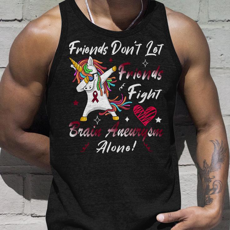 Friends Dont Let Friends Fight Brain Aneurysm Alone Unicorn Burgundy Ribbon Brain Aneurysm Bpd Brain Aneurysm V2 Unisex Tank Top Gifts for Him