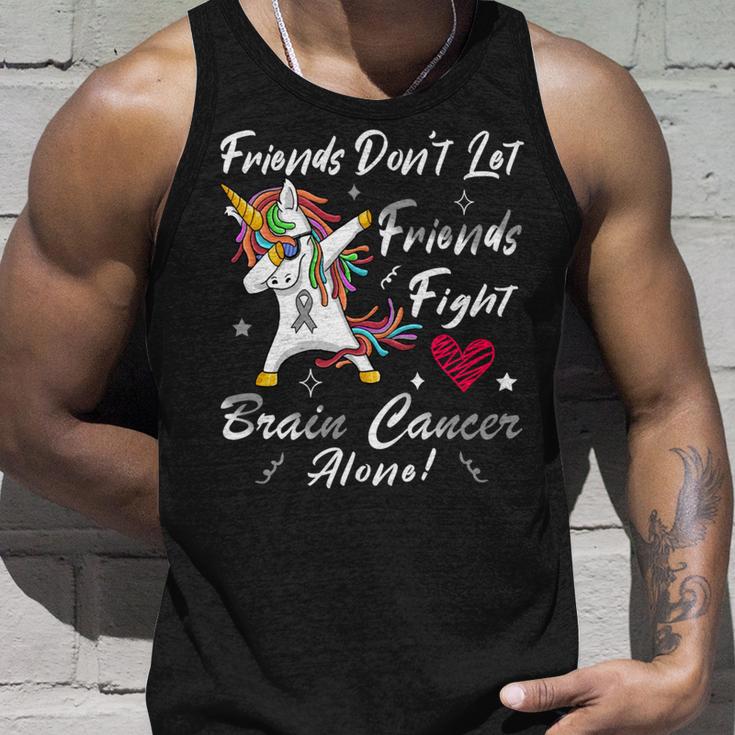 Friends Dont Let Friends Fight Brain Cancer Alone Unicorn Grey Ribbon Brain Cancer Brain Cancer Awareness V2 Unisex Tank Top Gifts for Him