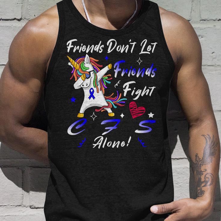 Friends Dont Let Friends Fight Chronic Fatigue Syndrome Cfs Alone Unicorn Blue Ribbon Chronic Fatigue Syndrome Support Cfs Awareness V2 Unisex Tank Top Gifts for Him