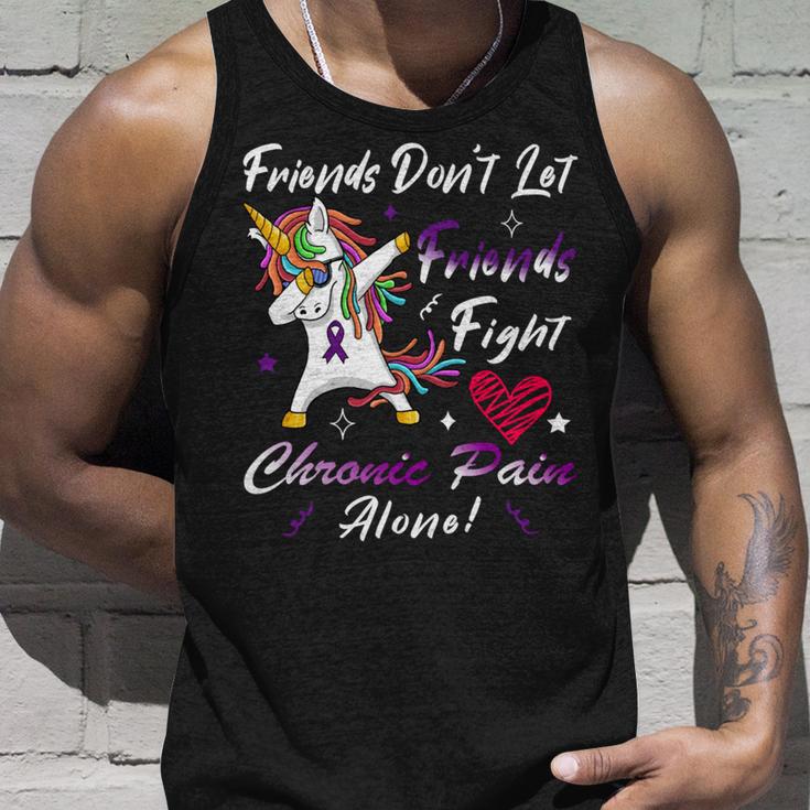 Friends Dont Let Friends Fight Chronic Pain Alone Unicorn Purple Ribbon Chronic Pain Support Chronic Pain Awareness Unisex Tank Top Gifts for Him