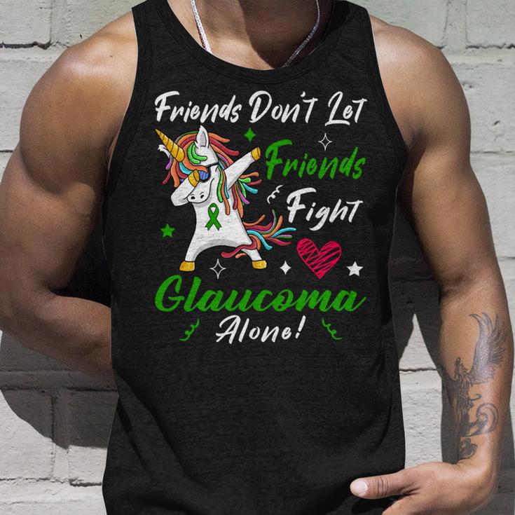 Friends Dont Let Friends Fight Glaucoma Alone Unicorn Green Ribbon Glaucoma Glaucoma Awareness Unisex Tank Top Gifts for Him