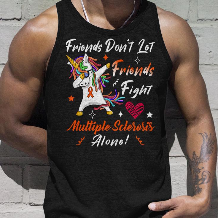 Friends Dont Let Friends Fight Multiple Sclerosis Alone Unicorn Orange Ribbon Multiple Sclerosis Multiple Sclerosis Awareness Unisex Tank Top Gifts for Him